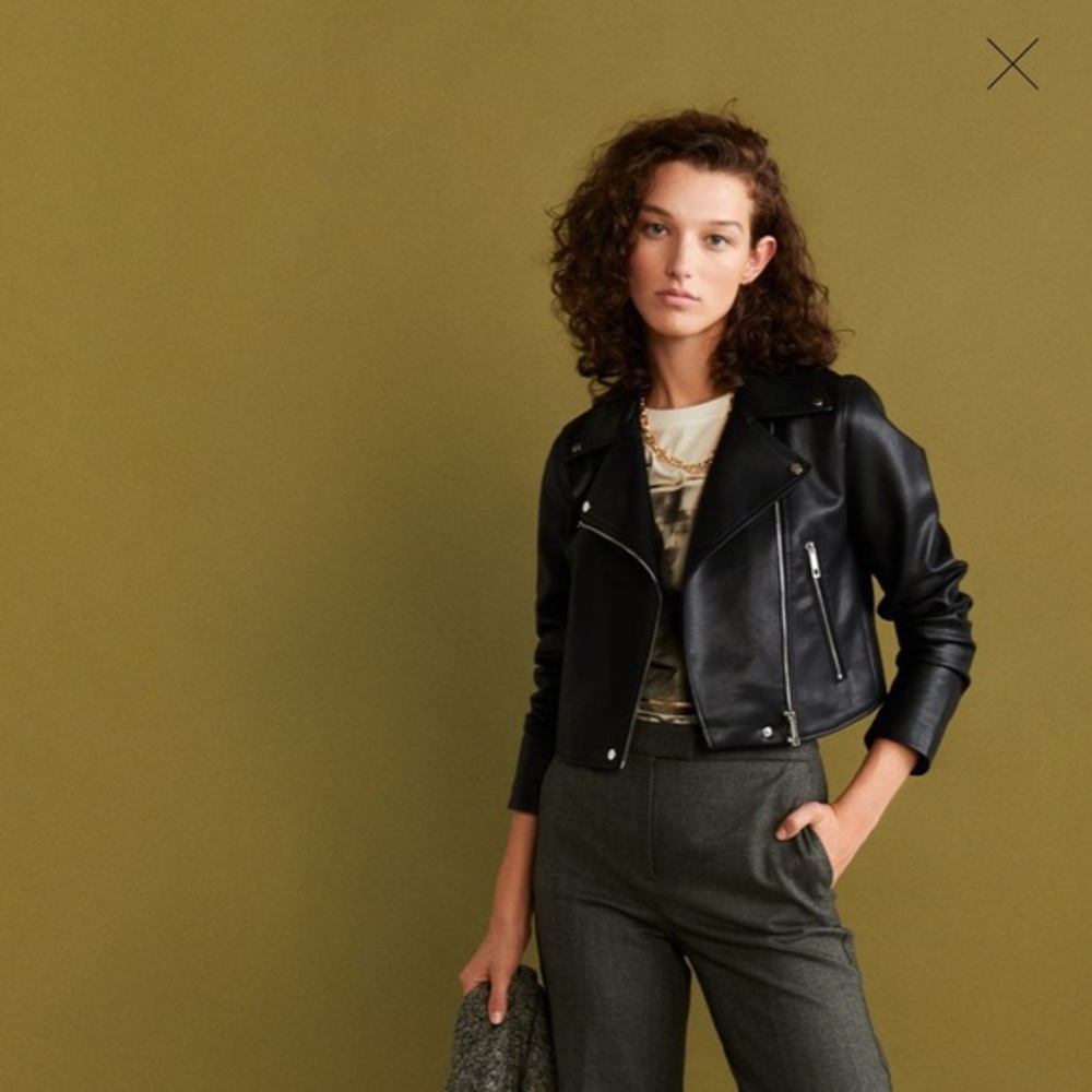 Mango cropped moto faux leather jacket